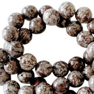Halbedelstein Perlen rund 4mm Dark brown-snow grey