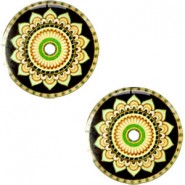 Mandala 12mm Basic cabochon Multicolor schwarz-grün-gelb