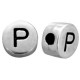 DQ metal alphabet bead letter P Antique silver