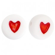 Acryl Perlen Herzen Rot-Weiß