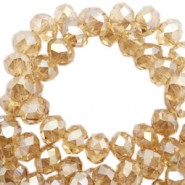 Faceted glass beads 8x6 mm rondelle Sandlewood champagne-pearl high shine coating
