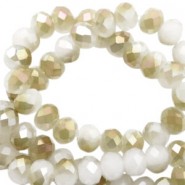 Faceted glass beads 8x6 mm rondelle White-half champagne pearl high shine coating