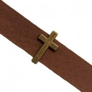 Metal slider Bead Cross for flat 10mm cord / leather Antique bronze