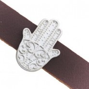 Metall schieber Perle Hamsa Hand für 10mm Flach Draht / Leder Antik silber 