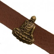 Metal slider Bead Buddha for flat 10mm cord / leather Antique bronze