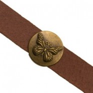 Metal slider Bead round with Butterfly for flat 10mm cord / leather Antique bronze