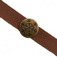 Metal slider Bead round with Snowflake for flat 10mm cord / leather Antique bronze
