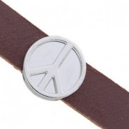 Metal slider Bead "Peace" for flat 10mm cord / leather Antique silver