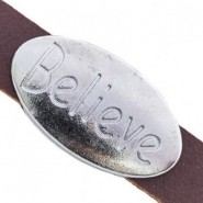 Metall schieber Perle "Believe" für 10mm Flach Draht / Leder Antik silber 