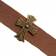 Metall schieber Perle Kreuz deco für 10mm Flach Draht / Leder Antik Bronze