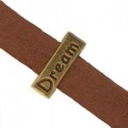 Metal slider Bead DREAM for flat 10mm cord / leather Antique bronze