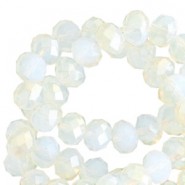 Faceted glass beads 8x6 mm rondelle White opal-half pearl high shine light champagne coating