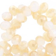 Faceted glass beads 8x6 mm rondelle White opal-topaz half pearl high shine coating