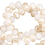 Faceted glass beads 8x6 mm rondelle Off white-champagne gold half pearl high shine coating