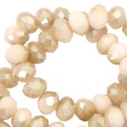 Top Glas Facett Perlen 6x4mm rondellen Silk beige-half pearl high shine coating