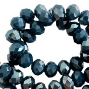 Top Glas Facett Perlen 6x4mm rondellen Slate blue-pearl high shine coating