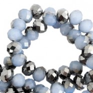 Faceted glass beads 8x6 mm rondelle Cloud blue-half metallic pearl shine coating