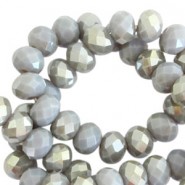 Faceted glass beads 4x3mm rondelle Grey shadow opal-half champagne pearl shine coating