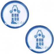 Basic cabochon Delfter blau Haus 12mm Weiß-blau