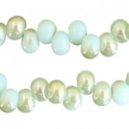 Glasperlen 6mm A-symetrisch Light turquoise blue-half light green pearl shine coating