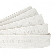 DQ Lederband flach 10mm "smile love dream" print Off white