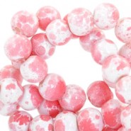 Glasperlen Meliert 4mm White-coral pink