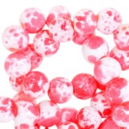 Glasperlen Meliert 4mm White-fluor pink