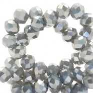 Top Glas Facett Perlen 4x3mm rondellen Light taupe grey-top shine coating