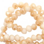 Faceted glass beads 8x6mm disc Beige peach-pearl shine coating