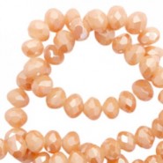 Faceted glass beads 8x6mm disc Peach parfait-pearl shine coating
