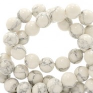 Jade Naturstein Perlen rund 4mm marble look Off white-grey