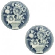 Basic cabochon Cameo 20mm bouquet Dark blue-off white