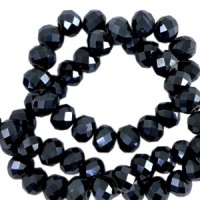 Faceted glass beads 4x3mm disc Black-pearl shine coating