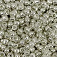 Glasperlen rocailles 8/0 (3mm) Metallic shine warm silver